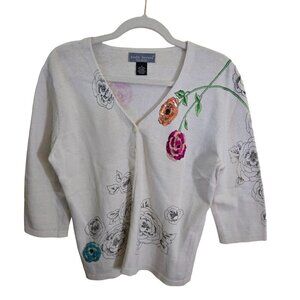 Alain Gerard Vintage NWT White Art To Wear Linen Blend Cardigan Sweater Size S